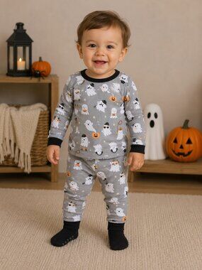 NWT - Milkberry Bamboo Infant Boys Pajama and Sock 3-piece Set - Halloween Ghost